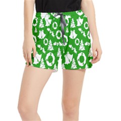 Green  Background Card Christmas  Women s Runner Shorts