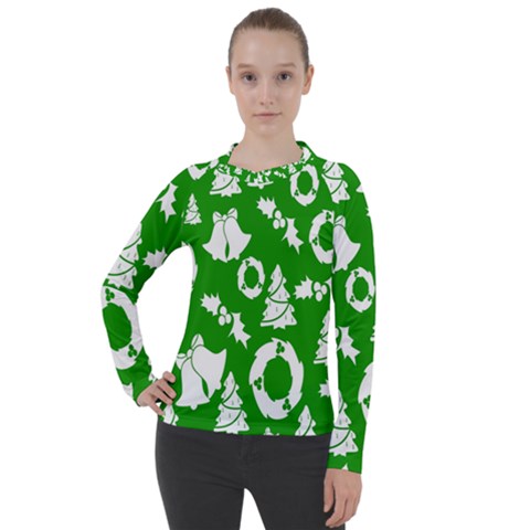 Green  Background Card Christmas  Women s Pique Long Sleeve Tee by artworkshop