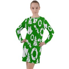 Green  Background Card Christmas  Long Sleeve Hoodie Dress by artworkshop