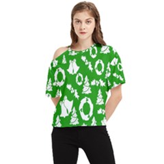 Green  Background Card Christmas  One Shoulder Cut Out Tee by artworkshop