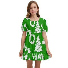 Green  Background Card Christmas  Kids  Short Sleeve Dolly Dress by artworkshop