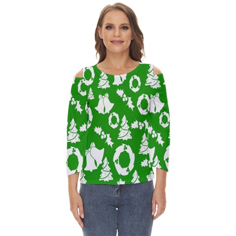 Green  Background Card Christmas  Cut Out Wide Sleeve Top by artworkshop