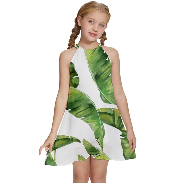 Sheets Kids  Halter Collar Waist Tie Chiffon Dress