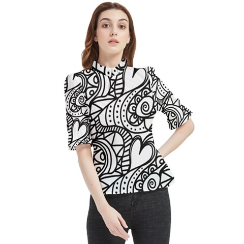 Seamless-pattern Love Karakter Frill Neck Blouse by nateshop