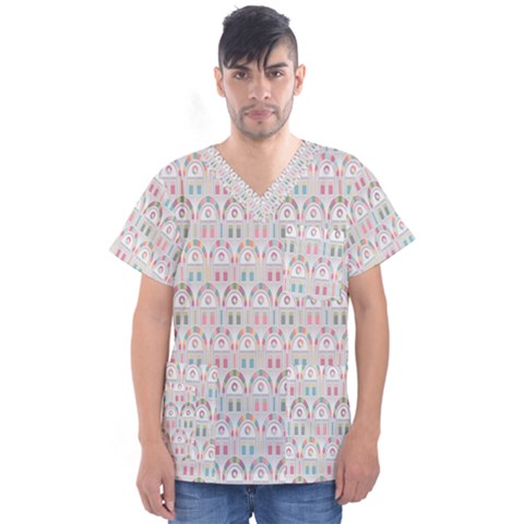 Seamless-pattern Men s V-neck Scrub Top by nateshop