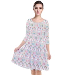 Seamless-pattern Quarter Sleeve Waist Band Dress