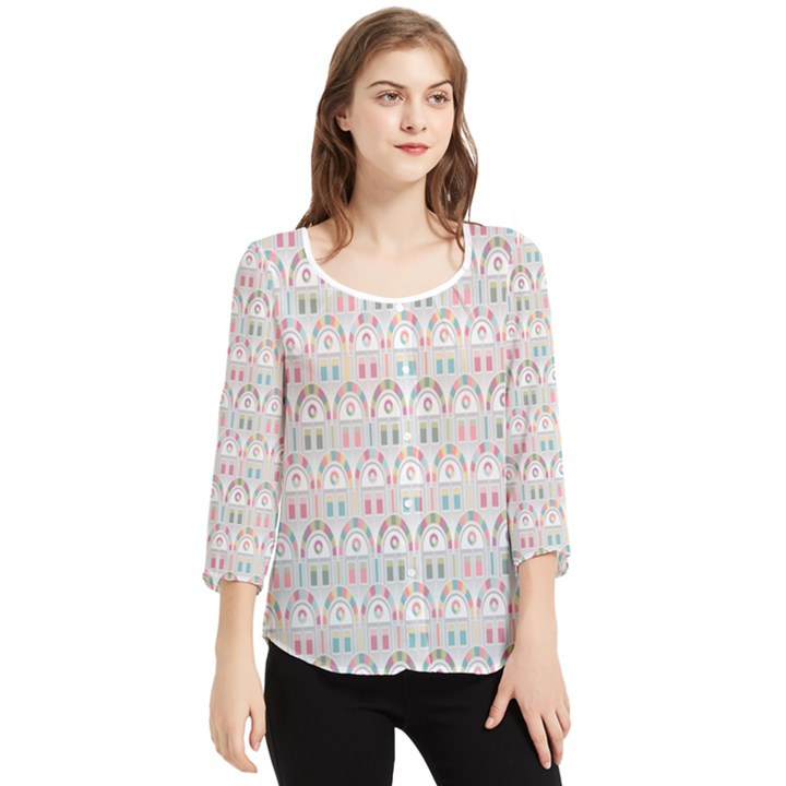 Seamless-pattern Chiffon Quarter Sleeve Blouse