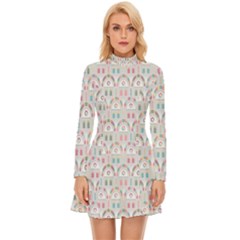 Seamless-pattern Long Sleeve Velour Longline Dress