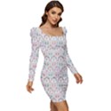 Seamless-pattern Women Long Sleeve Ruched Stretch Jersey Dress View2