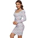 Seamless-pattern Women Long Sleeve Ruched Stretch Jersey Dress View3