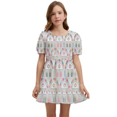 Seamless-pattern Kids  Short Sleeve Dolly Dress