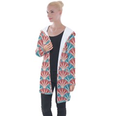 Seamless-patter-peacock Longline Hooded Cardigan by nateshop