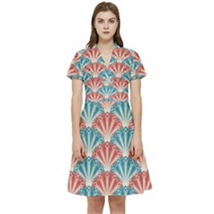 Seamless-patter-peacock Short Sleeve Waist Detail Dress by nateshop