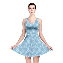 Snowflakes, White Blue Reversible Skater Dress by nateshop