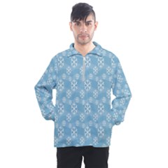 Snowflakes, White Blue Men s Half Zip Pullover