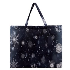 Snowflakes,white,black Zipper Large Tote Bag