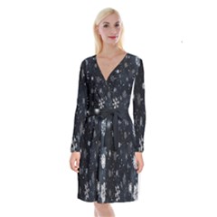 Snowflakes,white,black Long Sleeve Velvet Front Wrap Dress by nateshop