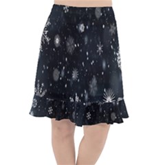 Snowflakes,white,black Fishtail Chiffon Skirt