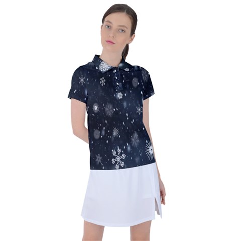 Snowflakes,white,black Women s Polo Tee by nateshop