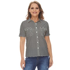 Square-black Women s Short Sleeve Double Pocket Shirt