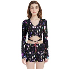 Stars Galaxi Velvet Wrap Crop Top and Shorts Set