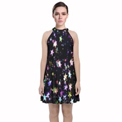 Stars Galaxi Velvet Halter Neckline Dress 