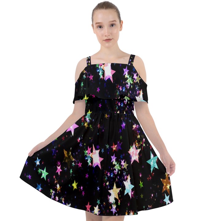 Stars Galaxi Cut Out Shoulders Chiffon Dress