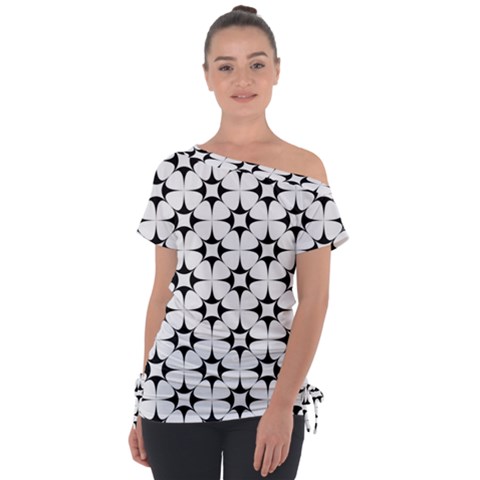 Star-white Triangle Off Shoulder Tie-up Tee by nateshop