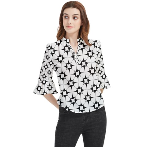 Star-white Triangle Loose Horn Sleeve Chiffon Blouse by nateshop