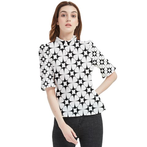 Star-white Triangle Frill Neck Blouse by nateshop