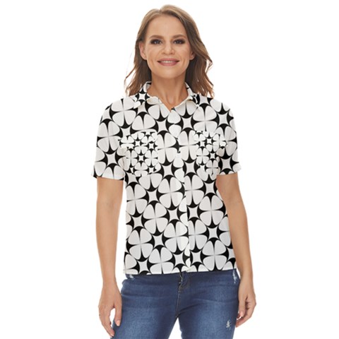 Star-white Triangle Women s Short Sleeve Double Pocket Shirt by nateshop