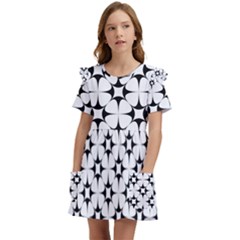 Star-white Triangle Kids  Frilly Sleeves Pocket Dress