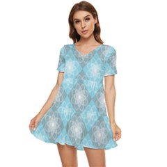 Triangle Blue Tiered Short Sleeve Babydoll Dress by nateshop