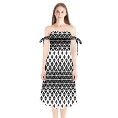 Triangle-black White Shoulder Tie Bardot Midi Dress