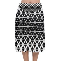 Triangle-black White Velvet Flared Midi Skirt by nateshop