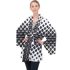 Triangle-black White Long Sleeve Velvet Kimono  by nateshop