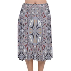 Triangle-mandala Velvet Flared Midi Skirt by nateshop