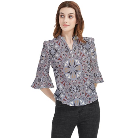 Triangle-mandala Loose Horn Sleeve Chiffon Blouse by nateshop