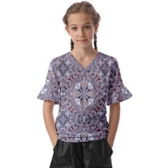 Triangle-mandala Kids  V-neck Horn Sleeve Blouse by nateshop