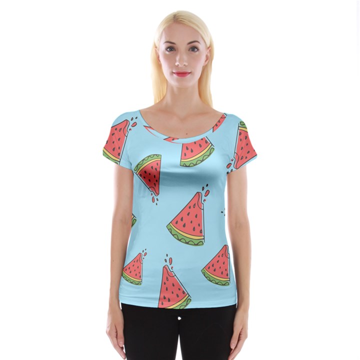 Watermelon-blue Cap Sleeve Top