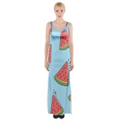 Watermelon-blue Thigh Split Maxi Dress