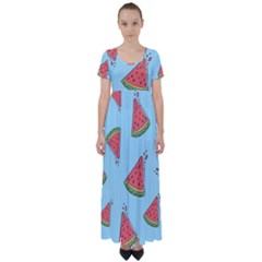 Watermelon-blue High Waist Short Sleeve Maxi Dress by nateshop