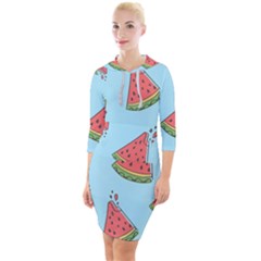 Watermelon-blue Quarter Sleeve Hood Bodycon Dress by nateshop