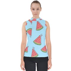 Watermelon-blue Mock Neck Shell Top by nateshop