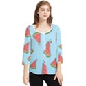 Watermelon-blue Chiffon Quarter Sleeve Blouse View1