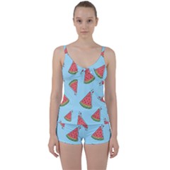 Watermelon-blue Tie Front Two Piece Tankini by nateshop