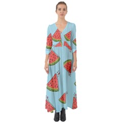 Watermelon-blue Button Up Boho Maxi Dress by nateshop