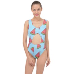 Watermelon-blue Center Cut Out Swimsuit