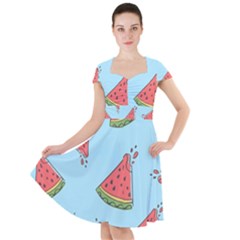 Watermelon-blue Cap Sleeve Midi Dress