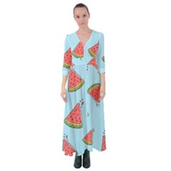 Watermelon-blue Button Up Maxi Dress by nateshop